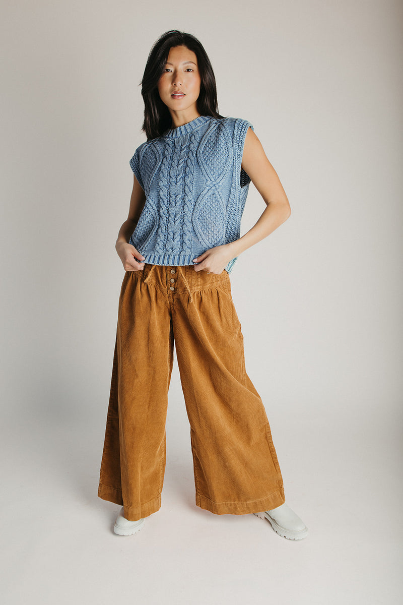 The Carlene Corduroy Pin Tuck Pant in Camel