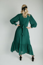 The Garvara Swiss Dot Button-Up Maxi Dress in Evergreen