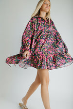 The Jarding Floral Tiered Dress in Navy + Fuchsia