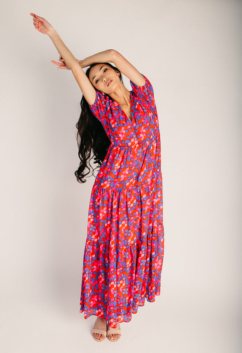 colorful tiered maxi dress The Averly Tiered Maxi Dress in Red + Pink Floral X-Small