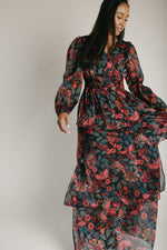 The Keshla Tiered Organza Maxi Dress in Black + Red
