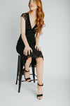 The Sasha Floral V-Neck Midi Dress in Black