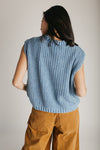 The Carice Cable Knit Sweater Vest in Vintage Denim