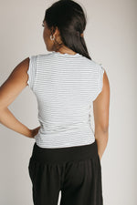 The Gianni Striped Ruffle Tank in White