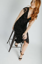 The Sasha Floral V-Neck Midi Dress in Black