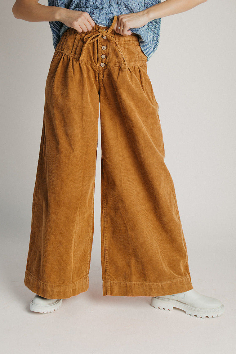 The Carlene Corduroy Pin Tuck Pant in Camel