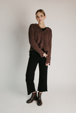 The Abigail Knit Crochet Cardigan in Brown