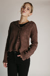 The Abigail Knit Crochet Cardigan in Brown