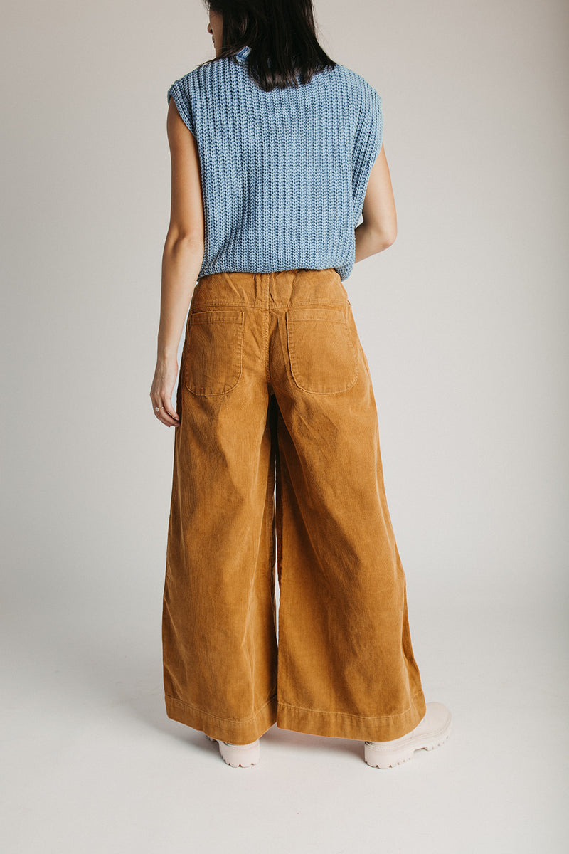 The Carlene Corduroy Pin Tuck Pant in Camel