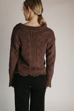 The Abigail Knit Crochet Cardigan in Brown