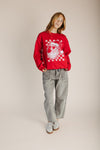 The Retro Santa Holiday Sweater in Cherry Red