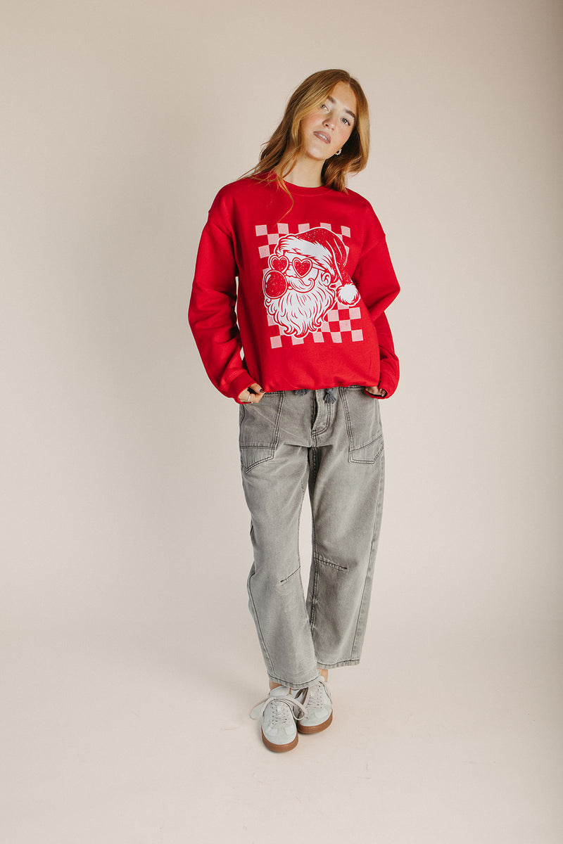 The Retro Santa Holiday Sweater in Cherry Red