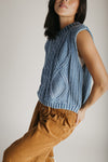 The Carice Cable Knit Sweater Vest in Vintage Denim