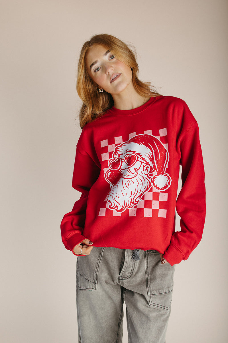 The Retro Santa Holiday Sweater in Cherry Red