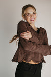The Abigail Knit Crochet Cardigan in Brown
