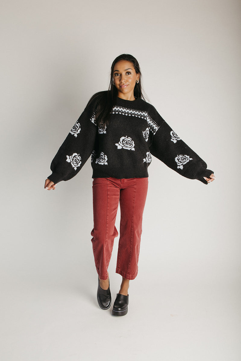 The Lawrence Floral Graphic Sweater in Black + White