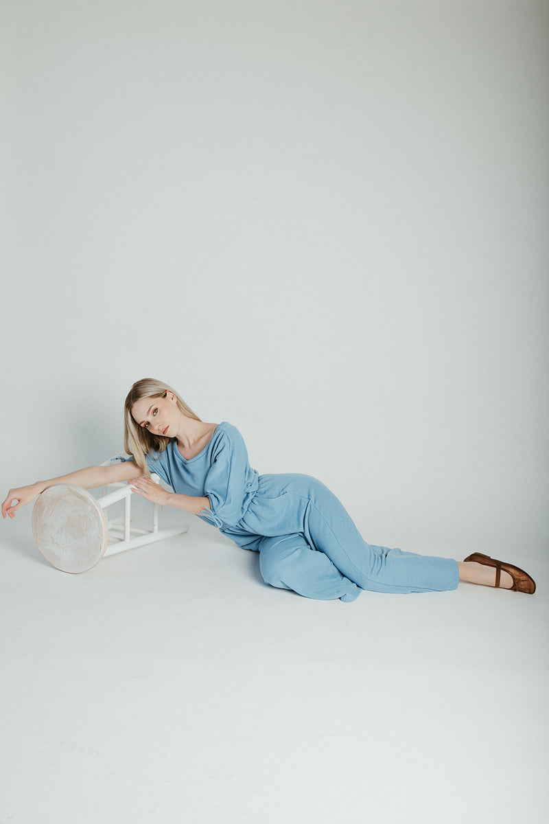 The Stowers Cinch Waist Jumpsuit in Blue