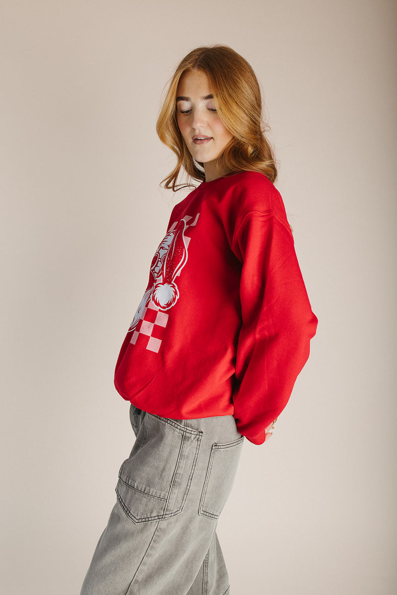 The Retro Santa Holiday Sweater in Cherry Red