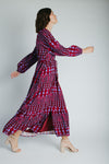 The Michelle V-Neck Patterned Dress in Burgundy + Blue