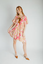 The Brinson Puff Sleeve Floral Dress in Pink + Taupe