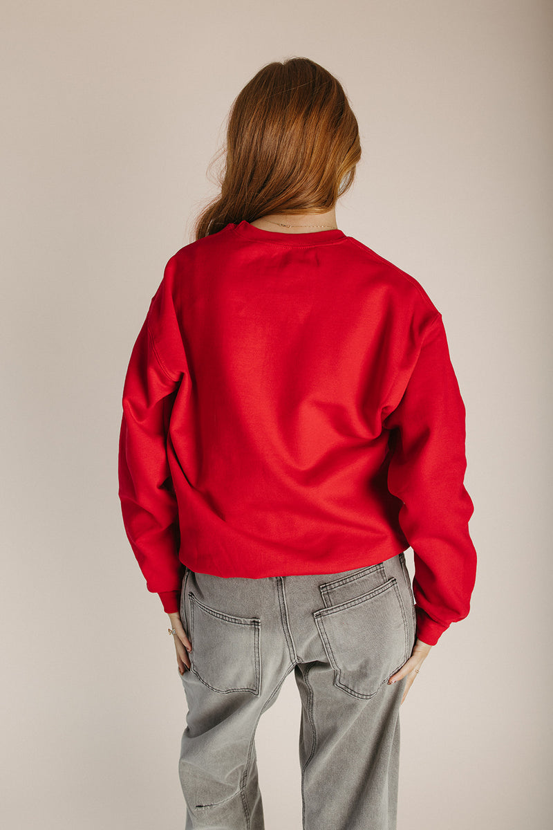 The Retro Santa Holiday Sweater in Cherry Red