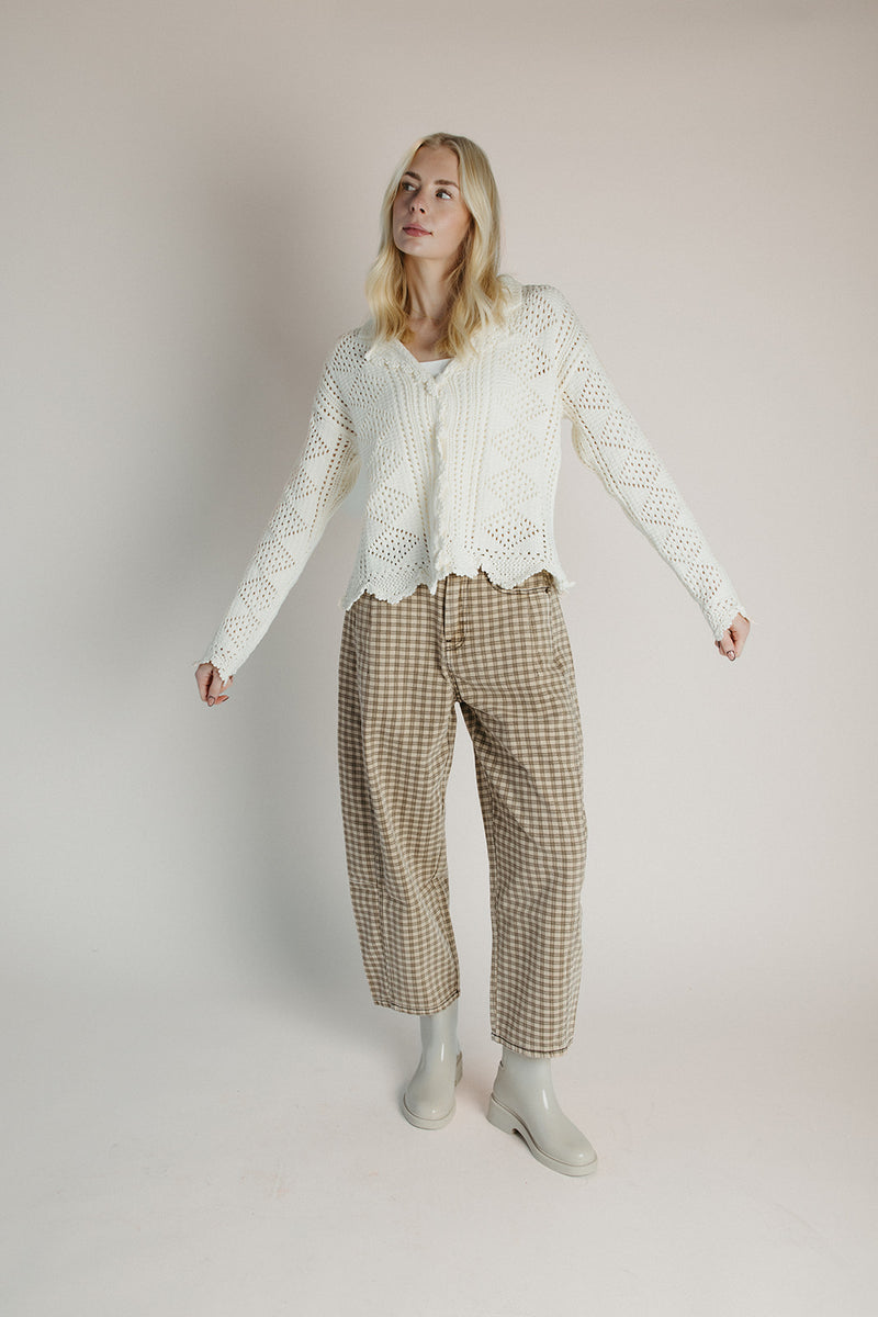 The Abigail Knit Crochet Cardigan in Off White