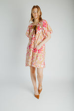 The Brinson Puff Sleeve Floral Dress in Pink + Taupe