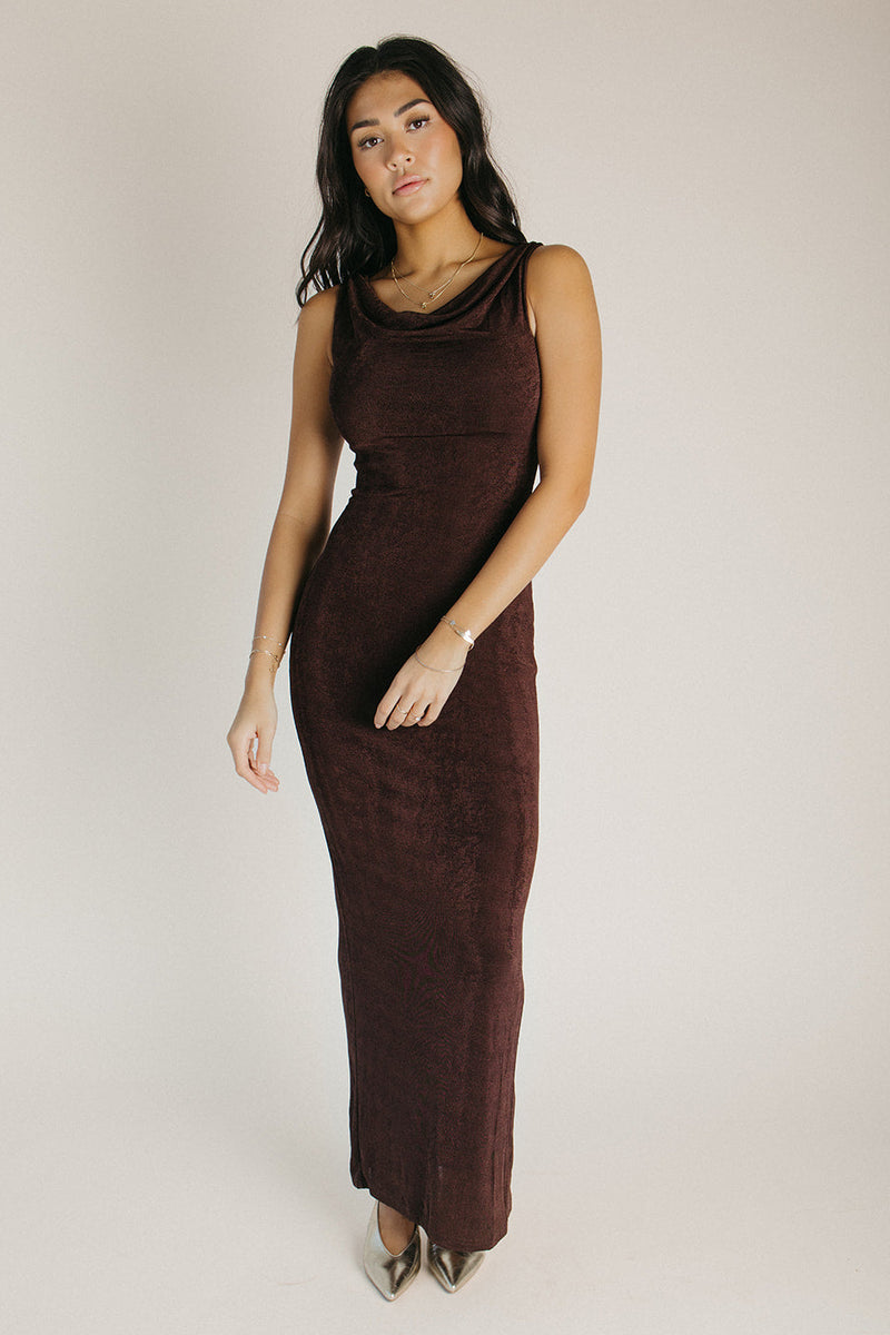 The Lindholm Slinky Knit Maxi Dress in Dark Brown
