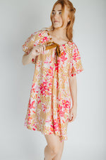 The Brinson Puff Sleeve Floral Dress in Pink + Taupe