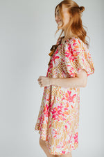 The Brinson Puff Sleeve Floral Dress in Pink + Taupe
