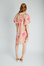 The Brinson Puff Sleeve Floral Dress in Pink + Taupe