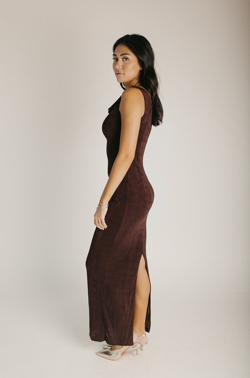 The Lindholm Slinky Knit Maxi Dress in Dark Brown