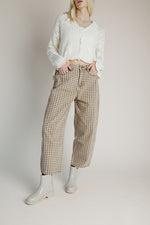 The Bettini Checkered Barrel Pant in Tan + Brown