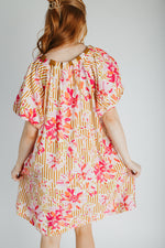 The Brinson Puff Sleeve Floral Dress in Pink + Taupe