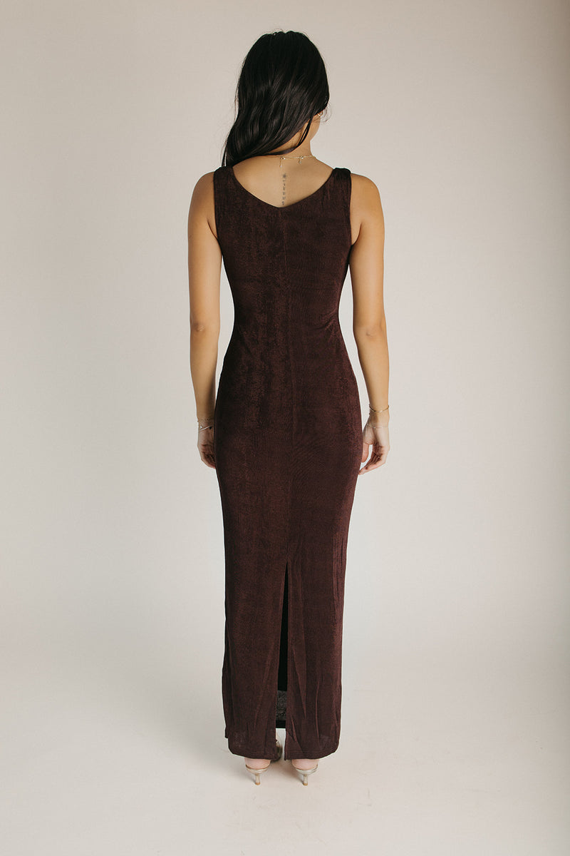 The Lindholm Slinky Knit Maxi Dress in Dark Brown
