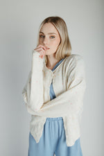 The Alesia Button-Up Cardigan in Speckled Ivory