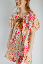 The Brinson Puff Sleeve Floral Dress in Pink + Taupe
