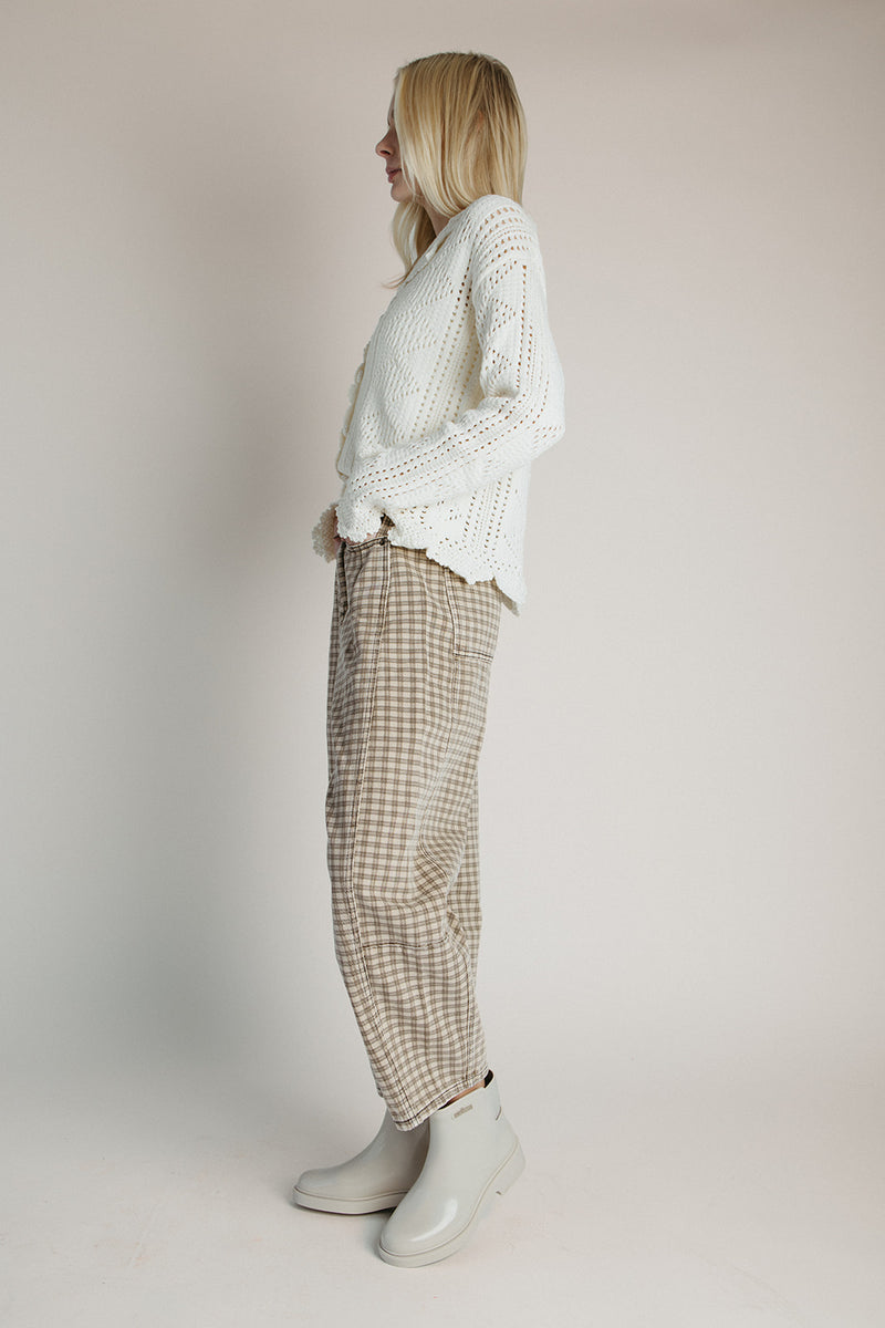 The Bettini Checkered Barrel Pant in Tan + Brown