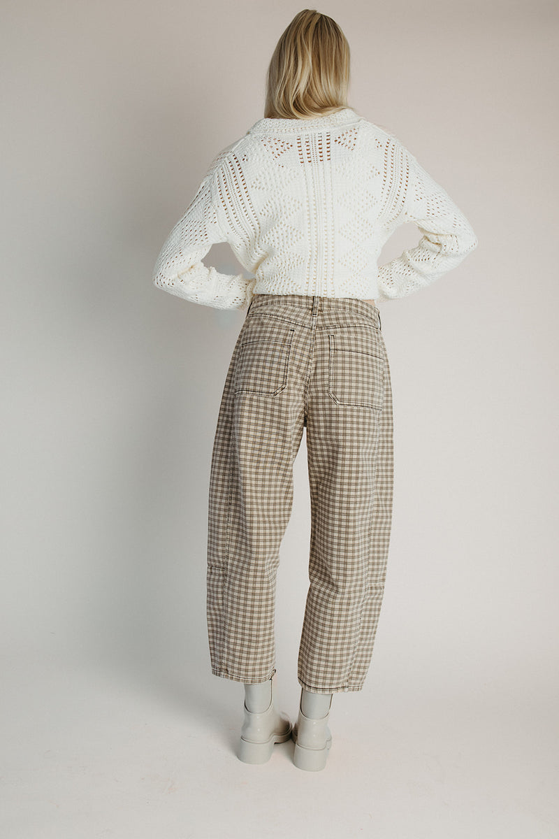 The Bettini Checkered Barrel Pant in Tan + Brown