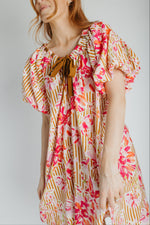 The Brinson Puff Sleeve Floral Dress in Pink + Taupe