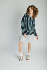The Quigley Striped Boat Neck Tee in Navy + Green