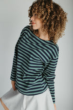 The Quigley Striped Boat Neck Tee in Navy + Green