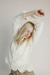 The Abigail Knit Crochet Cardigan in Off White