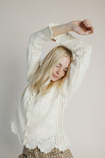 The Abigail Knit Crochet Cardigan in Off White