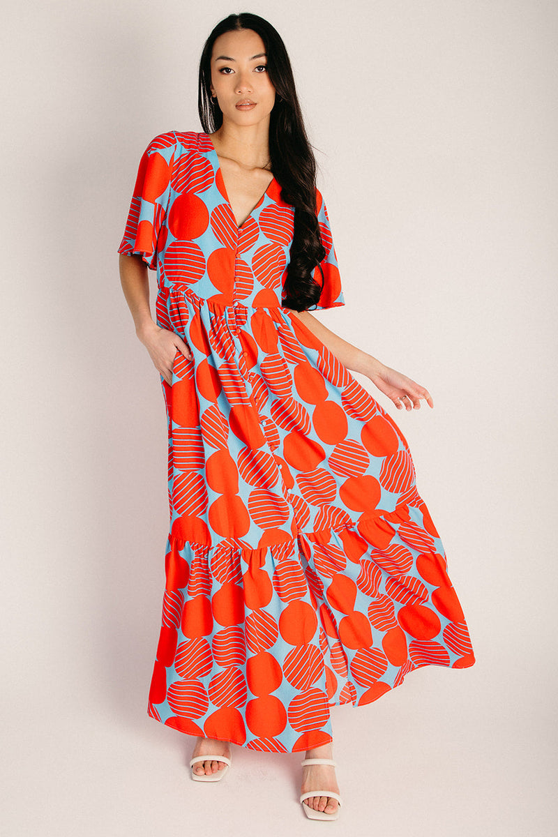 The Pismo Flutter Maxi Dress in Blue + Red Small The Pismo Flutter Maxi Dress in Blue + Red Small