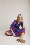 The Snook Smocked Floral Midi Dress in Blue + Fuchsia
