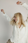 The Abigail Knit Crochet Cardigan in Off White