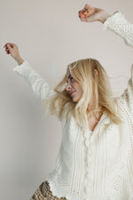 The Abigail Knit Crochet Cardigan in Off White