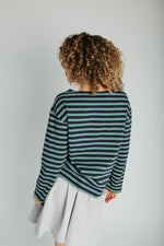 The Quigley Striped Boat Neck Tee in Navy + Green