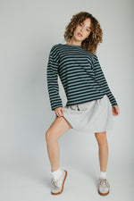 The Quigley Striped Boat Neck Tee in Navy + Green